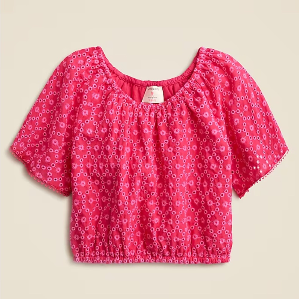 CrewCuts J.Crew Girls Pink Eyelet Smocked Waist Skirt with Gathered Top Set